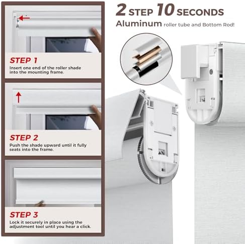 Allesin zen No Drill No Tools Blackout Roller Shades for Windows, 100% Blackout Linen Fabric,Renter-Friendly,UV Protection,Cordless Roller Blinds for Home, Office, Bedroom(White,35.5x72) - Image 2