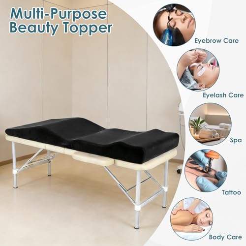 Lash Bed Topper, Ergonomic Curvy Massage Bed Topper Esthetician Bed Cushion, Non-Slip Spa Table Memory Foam Pad with Removable Cover, Ideal for Facials, Eyelash & Beauty Salon, 71"×28" Black - Image 6