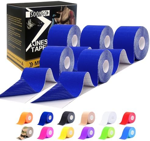 SOON GO Kinesiology Tape Pro 5 Rolls, 2 Inch High Elasticity Sports Tape Therapeutic Pain Relief–Physio Tape for Muscle Recovery & Joint Support, Waterproof & Hypoallergenic & Breathable–Dark Blue by SOON+GO