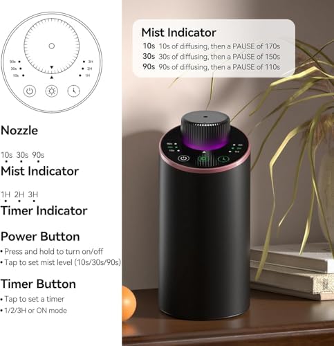 Waterless Essential Oil Diffuser Aromatherapy Scent Diffusers for Home Large Room, Bedroom, Car, Office, Desk, Battery Operated Mini Portable Air Freshener, 3 Countdown Timers & 3 Mist Levels - Image 3