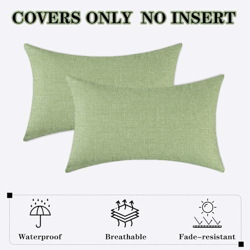 Kevin Textile Outdoor Waterproof 14”x24” Pillow Covers 2 Pack, Sage Green - Image 7