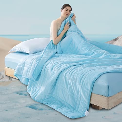 OMYSTYLE King Weighted Blanket, 30LBS - Dual-Sided Cooling Tencel & Warm Soft Plush, All Season Use, 88''x104'' - Includes Carry Bag, Lake Blue by OMYSTYLE