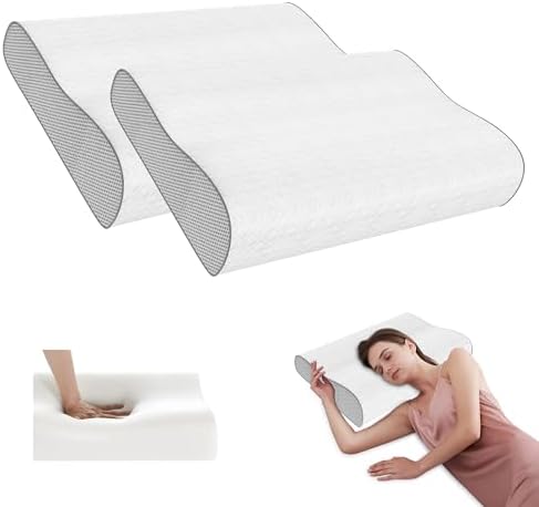 Memory Foam Pillow, Cervical Pillow for Neck Pain Relief, Ergonomic Adjustable Contour Bed Pillow for Side, Back & Stomach Sleepers (2, 23.5 * 15.6 ihch) by Phentzari