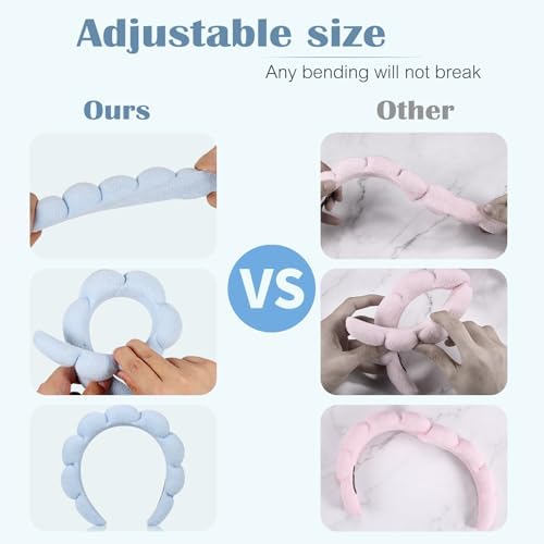 Ztomine Headbands, Set of 2 - Terry Cloth Spa Headbands for Face Washing, Makeup Removal, or Facial Mask Usage, Dark Khaki + Blue - Image 4