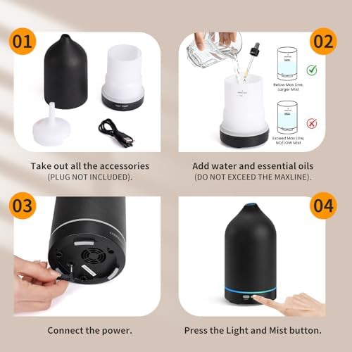 URPOWER 120mL Ceramic Essential Oil Diffuser Quiet Diffusers for Home - Image 7
