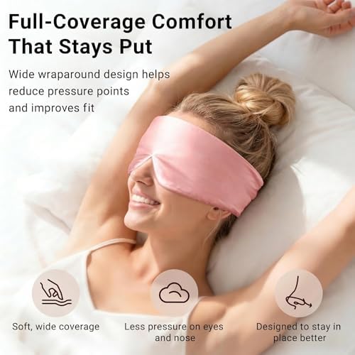 Mulberry Silk Sleep Mask for Women, 100% Blackout Eye Mask for Sleeping, Full Wrap Eye Cover with Adjustable Fit, Soft on Skin and Hair, 22 Momme Pink - Image 4