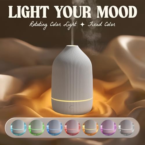 Essential Oil Diffuser, 100ml Aromatherapy Diffuser, Mini Ultrasonic Diffuser for Essential Oil, Home, Office, Cool Mist Humidifier with 7 Led Light, Auto Shut-Off, White - Image 4