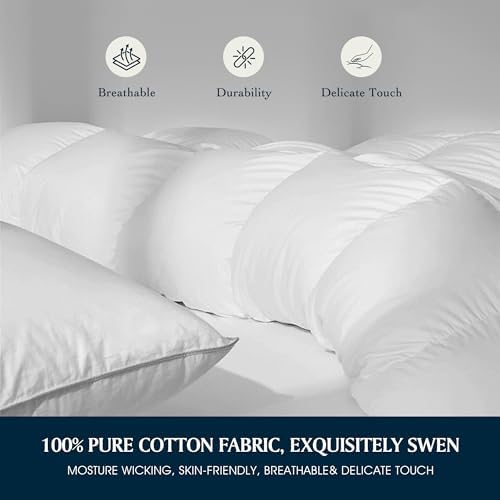 Serta Goose Feather Down Fiber Comforter Queen Size - 100% Cotton Cover Duvet Insert - Hotel Luxury Hypoallergenic Bedding Comforter Extra Warmth 90 x 90 Inch White - Image 5
