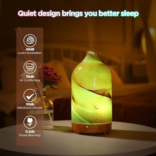 Essential Oil Diffuser Hand Blown Glass Aromatherapy Diffuser - Ultrasonic Cool Mist Scent Aroma Diffuser, Whisper Quiet with Auto Shut-Off, Timer Setting &7 Colors Night Light for Home - Image 3