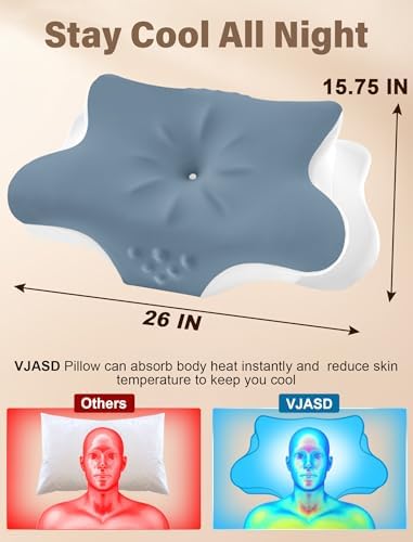 Cervical Neck Pillow for Pain Relief – Ergonomic Memory Foam Pillow for Side Sleeper Contour Orthopedic Bed Pillow for Neck Support with Cooling Cover – Ideal Christmas Birthday Gift - Dark Blue - Image 4