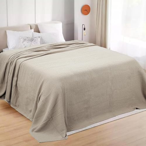 HILLFAIR 100% Combed Cotton Blanket– California King Size Bed Blanket – Warm Soft All Season Breathable Blankets – 102 x 108 inch Extra Large Oversized California King Cotton Blankets for Bed- Sand - Image 5