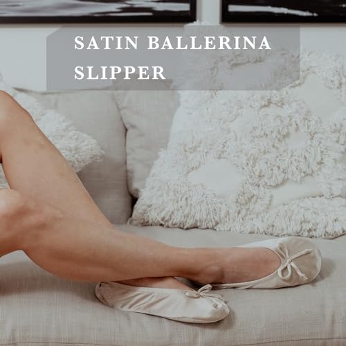 Isotoner Women's Satin Ballerina Slippers with Classic Ribbon Bow and Suede Sole - Image 4