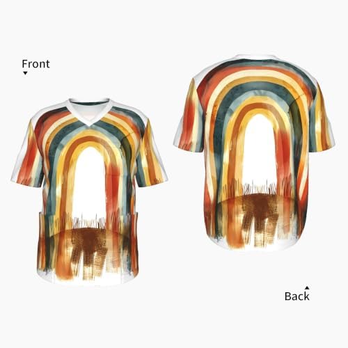 Men's Scrub Top,V-Neck Spill Wrinkle Resistant,3 Pockets-Boho Rainbow (1) - Image 4