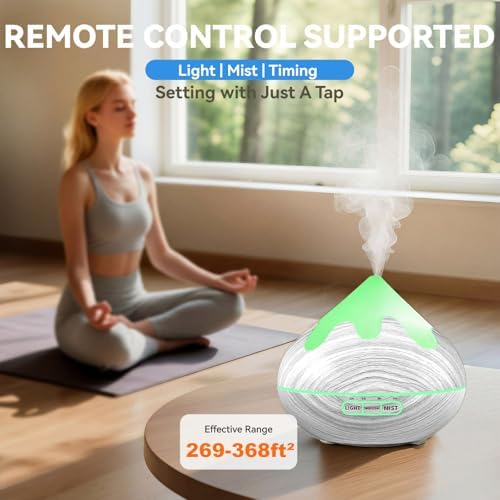 500ML Essential Oil Diffuser, Large Aromatherapy Diffuser with Remote Control, Air Diffusers for Home Office Room, Fragrance Humidifier with 7 Color LED & 2 Mist Mode, Glacier White - Image 7