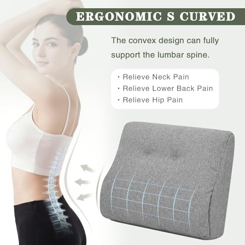 baibu Patented Dual-Layer Memory Foam Lumbar Pillow for Recliner, Light Grey - Image 5