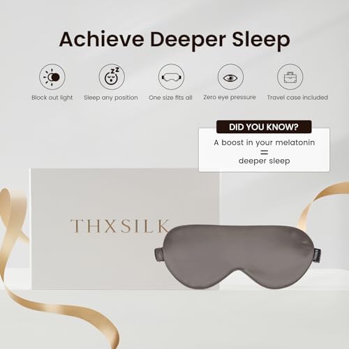 THXSILK Sleep Mask 100% 25 Momme Pure Mulberry Silk Super Smooth Cooling Sleep Eye Mask Blackout for Women/Man/Kids, Eye Cover with Wide Head Strap for Good Night Sleep, Charcoal - Image 3