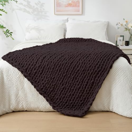 Bigacogo Chunky Knit Throw Blanket for Couch, 40x60 inches, Chocolate by Bigacogo