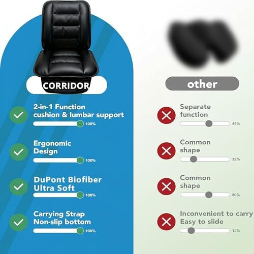 CORRIDOR Genuine Leather Seat Cushion for Car - Handmade - Relieve Hip, Pressure and Sciatica Pain - Ideal for Lower Back Pain - for Office Chair and Car Seat (Premium Black, Seat + Backrest) - Image 6