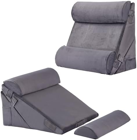 Bedluxe Adjustable 4pcs Bed Wedge Pillow Set, Memory Foam Wedge Pillows Post Surgery for Back, Neck, Leg Pain Relief, Pillow Wedge for Sleeping, Sitting up in Bed, Acid Reflux and GERD, Velvet by Bedluxe
