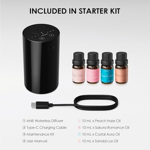 Airversa AN8 Waterless Essential Oil Diffuser Starter Kit, Black - Image 4