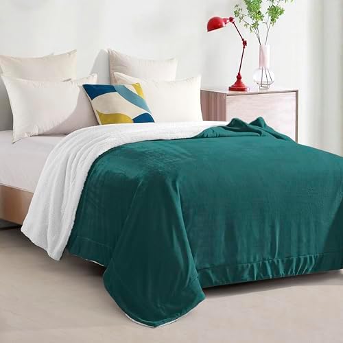 Elegant Comfort Ultra Soft Reversible Flannel Sherpa Blanket - Cozy Silky Fleece Throw for Couch, Bed - Plush Fuzzy Warm Winter Blanket for Gift, Twin, Turquoise - Image 3