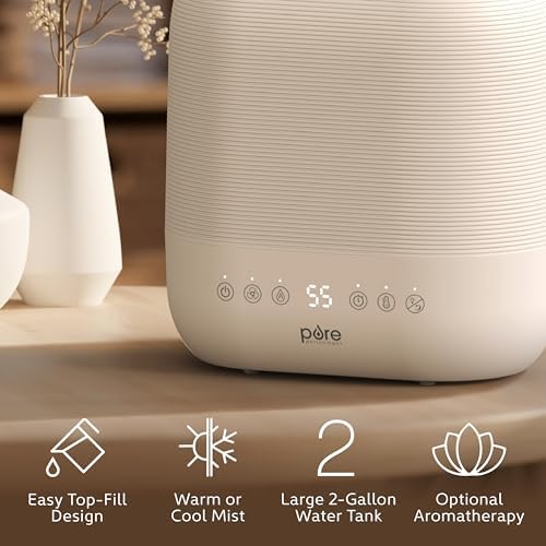 Pure Enrichment HUME Sense Warm & Cool Mist Top-Fill Humidifier, 2-Gal Tank, Up to 4.5 Days, Auto Humidity Sensor, 3 Mist Levels, Night Light, Aromatherapy, Sleep Mode & Auto Shut-Off - Image 3