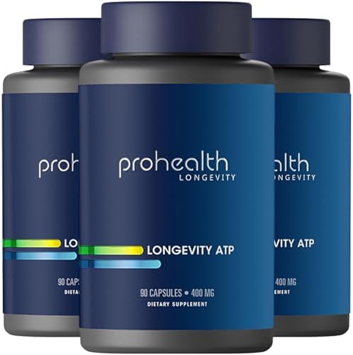 ProHealth Longevity ATP - 400 mg X 90 Servings, PeakATP Patented Pure ATP to Maintain Cellular Energy, Muscle Strength, and Cognitive Function, Supports Heart Health & Metabolic Efficiency (3 Pack) by ProHealthLongevity