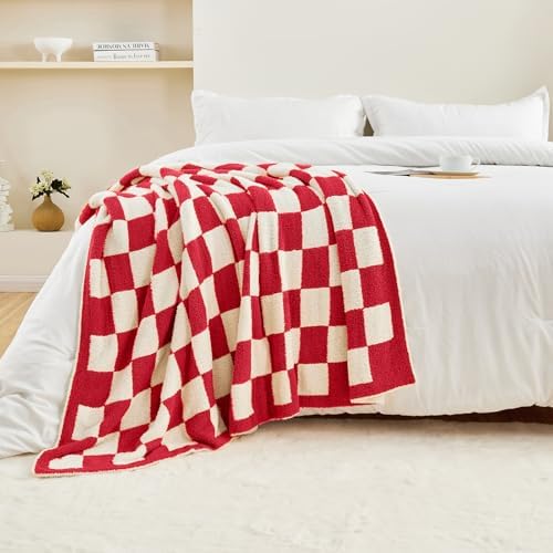CozeCube Christmas Red Reversible Checkered Knit Throw Blanket 60"x80" - Image 6