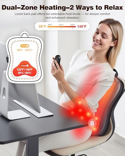 JZBRAIN Shiatsu Back Massager with Heat : Up and Down Rolling Massage - Electric Back Massager for Pain Relief Deep Tissue - Heated Lower Back Massager for Office, Home, Car Use（Black） - Image 6