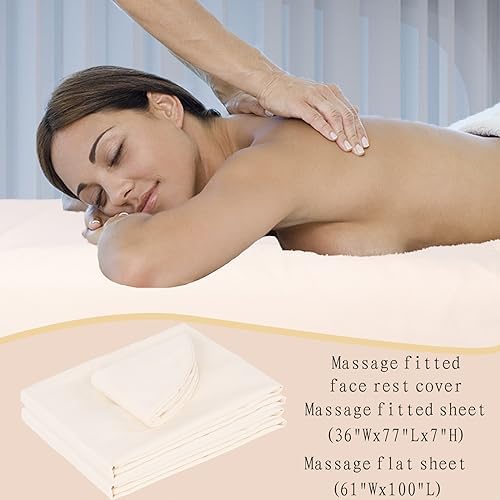 MRJ Soft 3 Piece Set Microfiber Massage Sheet Set,for Massage Tables,Includes Massage Flat Sheet,Massage Fitted Sheet and Face Rest Cover,Natural - Image 3