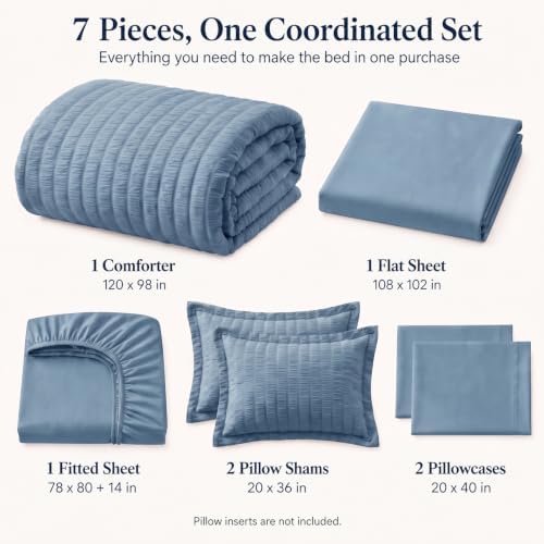 CozyLux Oversized King Comforter Set 120x98 7-Piece Grayish Blue Seersucker - Image 2