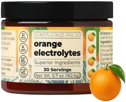 Santa Cruz Paleo Electrolyte Powder, Orange Flavor, Sugar Free Hydration Drink Mix with Himalayan Pink Salt, Sea Salt, Magnesium Glycinate, Potassium Chloride, Sweetened with Stevia, 30 Servings by SantaCruzPaleo