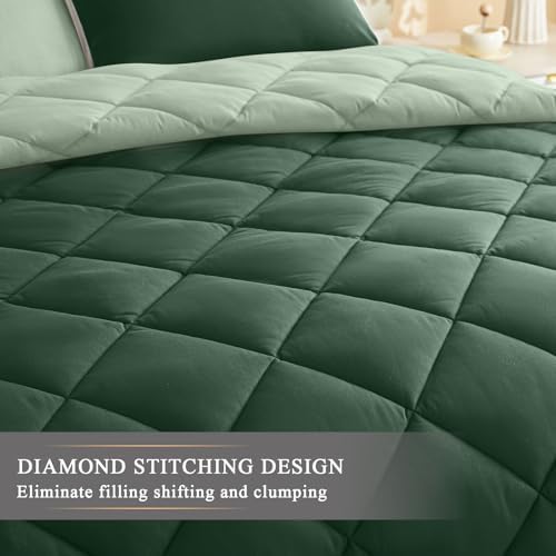 120x98 Oversized King Comforter,Super King Size Comforter Oversized, All Season Soft Lightweight Quilt Down Alternative Duvet Insert with 8 Corner Tabs, Emerald Green/Sage Green - Image 5
