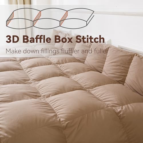 SNOWMAN Premium Down Comforter Cal King Size, Khaki Duvet Insert All Season - Image 3