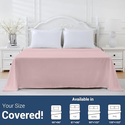Twin Flat Sheet Only, 1 Pack Top Bed Sheets, Soft Breathable Brushed Microfiber Color-Coded Label Threads, (66"x96",Pink) - Image 5
