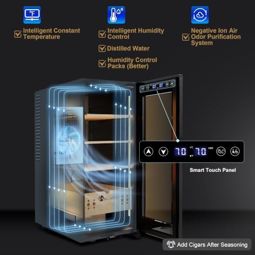 KingChii 35L Electric Cigar Humidors Temperature & Humidity Control Cabinet, Built-in Humidification System with Spanish Cedar Wood Shelves & Drawer Hygrometer for Men Gifts 250 Capacity - Image 5