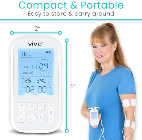 Vive Stim Machine for Muscle Recovery - 24 Mode Tens Unit Stimulator for Pain Relief Therapy - 24 EMS & 12 Fitness Models with Electrodes for Period Cramps, Physical Therapy - Stimulation Device - Image 5