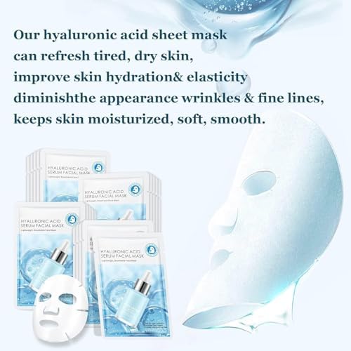 IREV Hyaluronic Acid Face Masks Skincare, Hydrating Facial Masks, Deep Moisturizing Face Mask for All Skin Types, Facial Sheet Mask for Women Skin Care, Smoothing Rejuvenating 10 Pack - Image 6