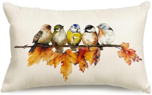 RABUSOFA Fall Pillow Covers 12x20 Inch Bird Autumn Decorations for Home Outdoor Thanksgiving Decor Maple Leaf Decorative Lumbar Throw Pillow Cases Farmhouse for Couch Sofa by RABUSOFA