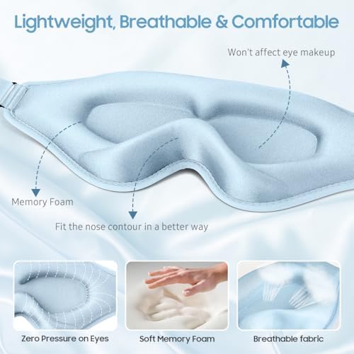BeHoomi Sleep Mask, Premium Eye Mask for Sleeping, Total Blackout, Superior Soft Comfort, Upgraded 3D Ergonomic Designed Sleeping Mask for Home, Office, Travel, Meditation, Sky Blue - Image 4