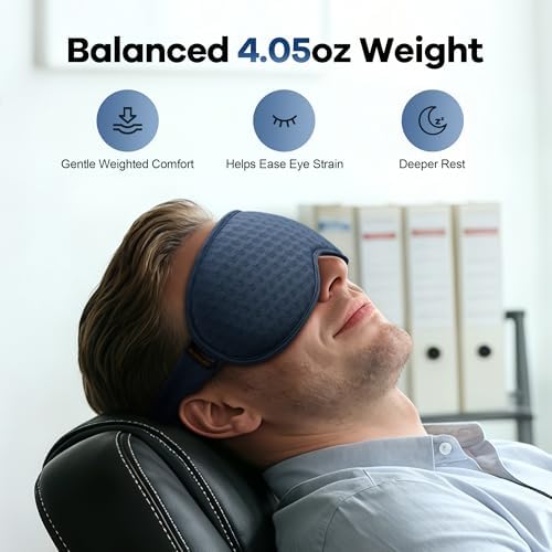 Weighted Blackout Sleep Mask for Men: 3D Contoured Zero Eye Pressure Sleep Mask for Stress Relief, Deep Sleep & Airplane Travel Essentials, Night Shift, Office Nap, Adjustable Strap, Blue - Image 2
