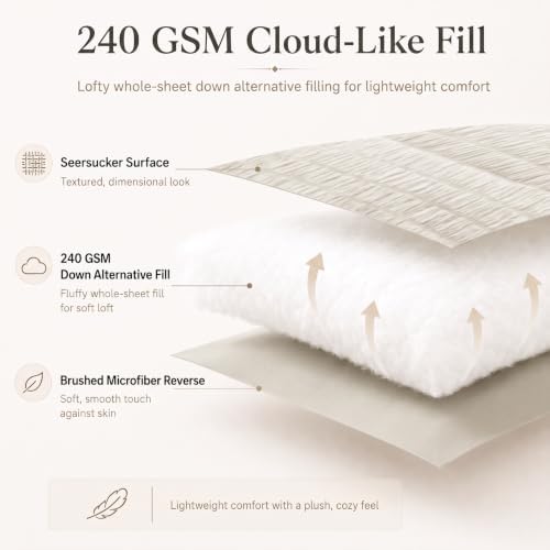 CozyLux Full Size Comforter Sets, 7 Pieces Beige Seersucker Bed in a Bag - Image 3