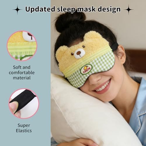 PERFECTSIGHT Sleep Eye Masks, Cute Plush Sleep Eye Cover Lightweight Adjustable Eyeshade Faux Fur Mask Cover for Women Men Kids Sleep Travel Nap, Cake Bear - Image 5