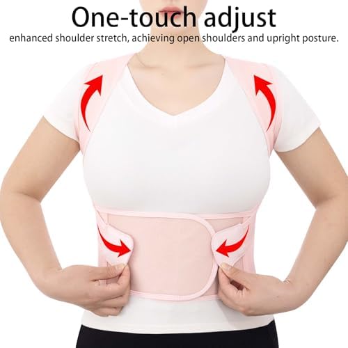 Back Brace Posture Corrector for Women and Men Upgraded Dynamic Traction Correction System Adjustable Shoulder Support Straightener Helps Reduce Upper Lower Back Pain Suitable for Hump Scoliosis Pink Medium - Image 3