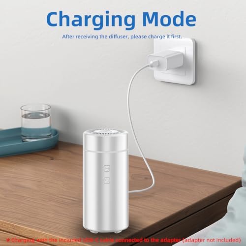 SEEDSEEL 100ML Car Essential Oil Diffuser, Rechargeable Battery Powered, Cordless Portable Aromatherapy Diffuser with 7 LED Color Lights 2 Timer Modes for Car Room Home Office (Silver) - Image 3