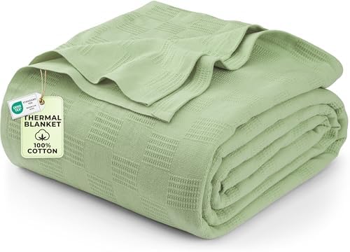 Utopia Bedding 100% Cotton Thermal Blanket Sage Green Twin, 90x72 Inches by UTOPIABEDDING