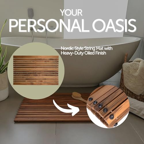 Nordic Teak 100% Solid Teak Wood String Mat - Indoor and Outdoor Use - Non-Slip Wooden Platform for Sauna, Pool, Hot Tub Flooring Decor and Protector (Oiled Finish, 31.4" x 19.6") - Image 3