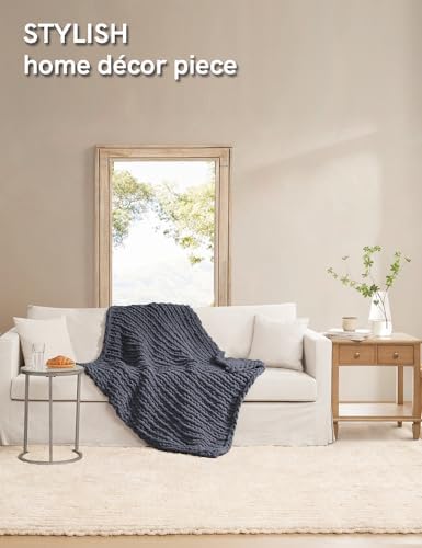 YnM Chunky Throw Blanket, Medium-Weight, Hand Knitted with Chenille Yarn, Skin Friendly, Ventilated and Breathable, Machine Washable, Home Décor Piece for Couch, Sofa and Bed (Lava Grey, 80x87 Inch) - Image 2