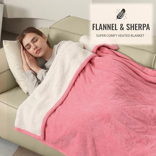 ESTINGO Heated Throw Blanket, Electric Blanket Throw Size with 4 Hours Auto Off & 5 Heating Levels, 50"x60" Electric Heated Blanket with ETL & FCC Certification for Home Office, Light Pink - Image 3