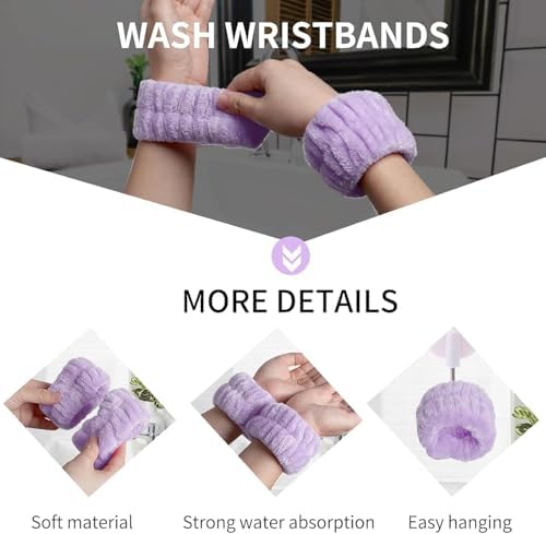 16pcs Skincare Headband Set, Headband Set for Face Washing Spa and Makeup, Including 1 Hairband, Wristband, 3 Hair Claw Clips and 10 Hair Ties, with Box, Gift for Women and Girls, Purple - Image 4